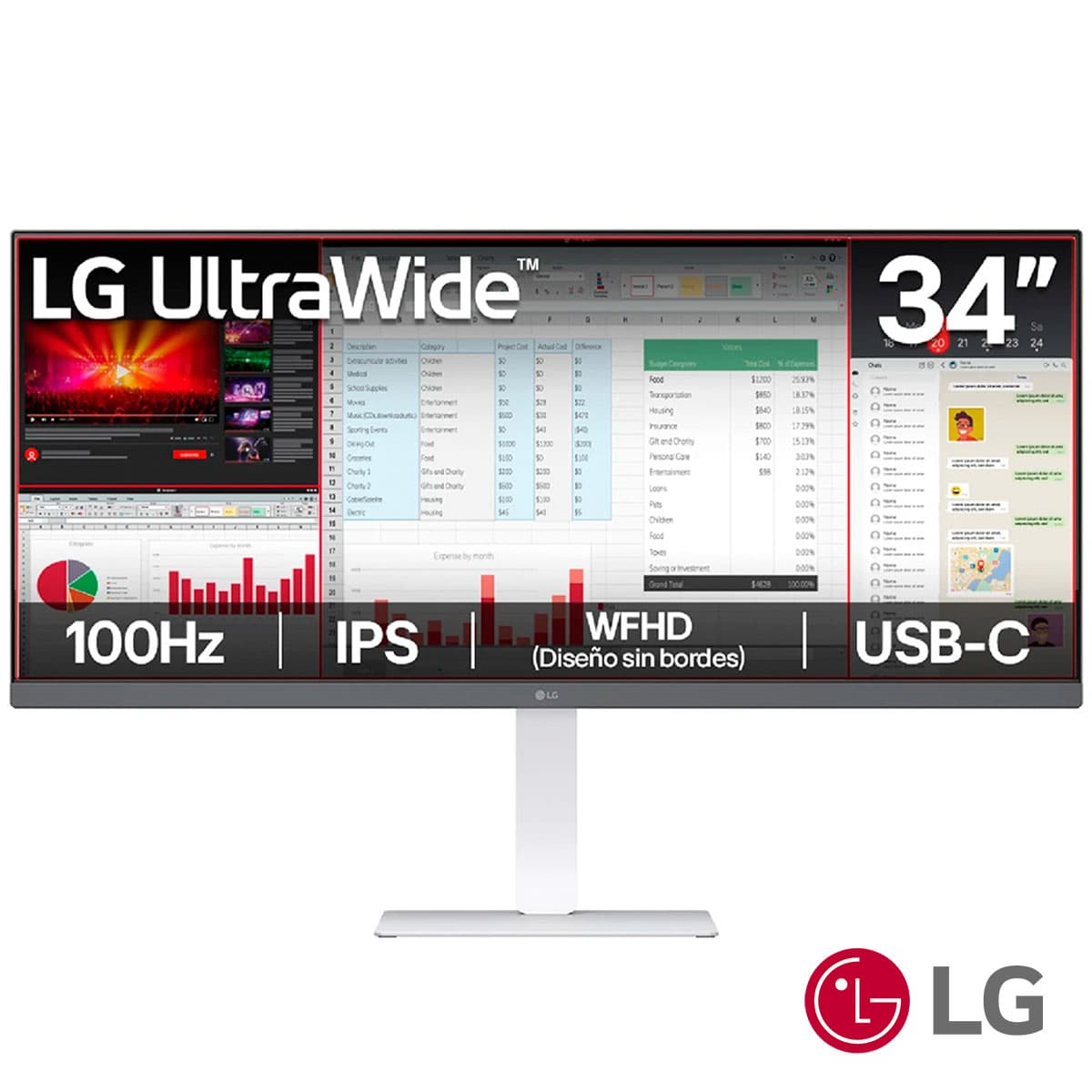 LG 34″ IPS Wfhd (1ms-100Hz) 34U530A-W U5 Ajustable LED Monitor