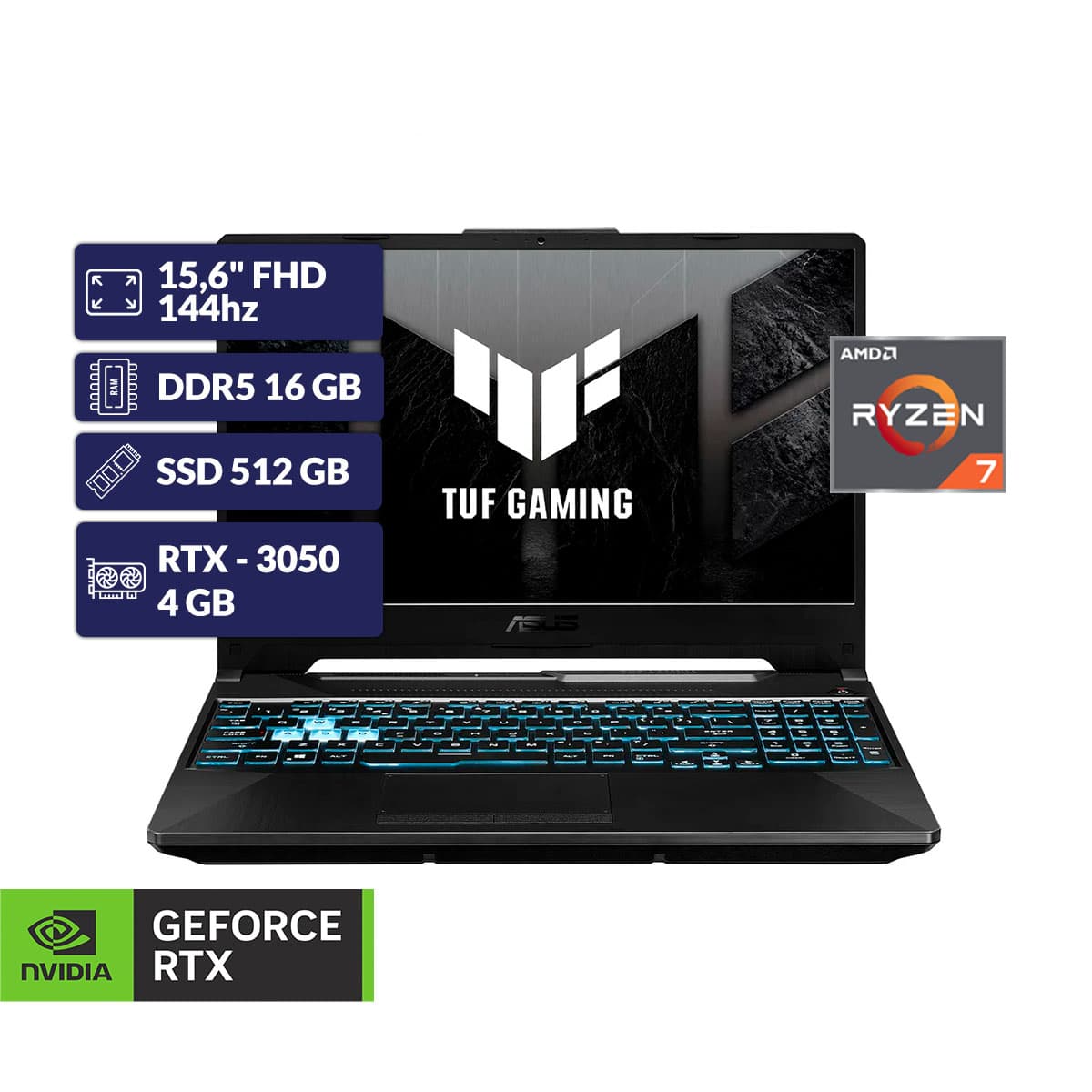 ASUS TUF Gaming A15 Fa506ncg-Hn204| Ryzen 7 7445hs| 16GB RAM| M.2 NVMe 512GB| 4GB RTX-3050| 15.6" FHD| Gray Laptop